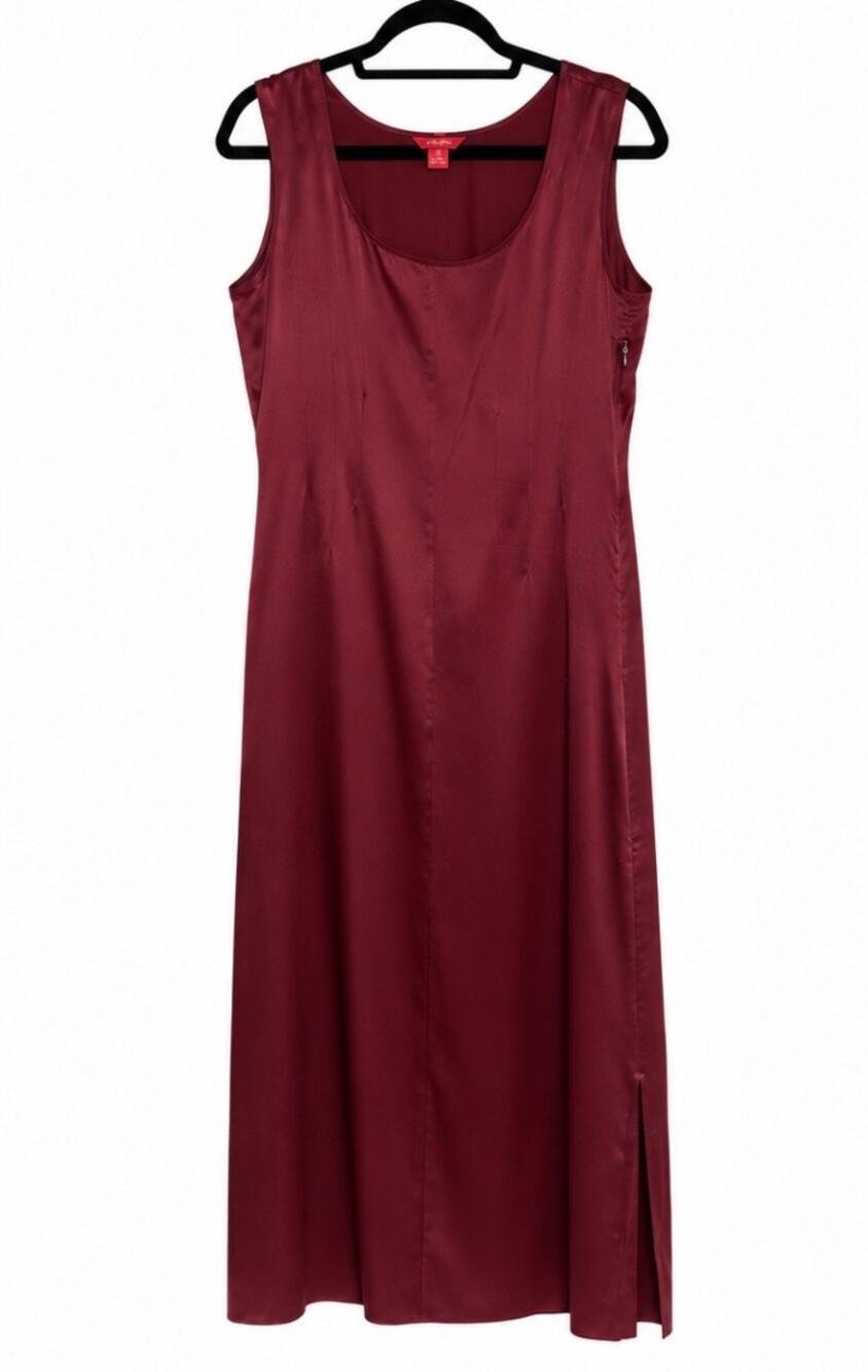 Sundance Minimalist 100% Silk Maxi Dress Burgundy 10